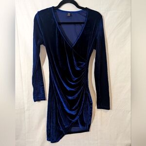 Blue Velvet Long Sleeve Bodycon Dress, Size Small